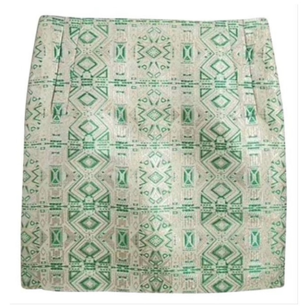 J. Crew Women's Green Gold Metallic Aztec
Brocade Textured Mini Skirt Size 12